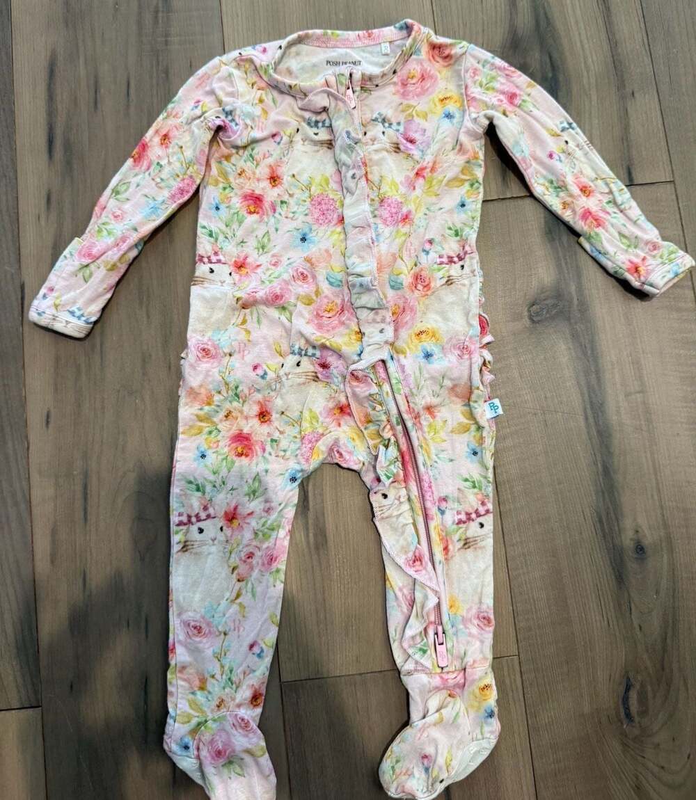 Posh Peanut Katrina Bunny Ruffled Zippered Footie Pajamas